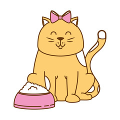 cute cat mascot with dish food vector illustration design