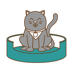 cute cat in the mattress mascot vector illustration design