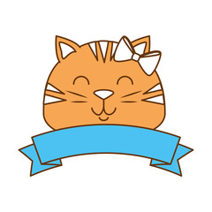 cute cat head mascot with ribbon vector illustration design