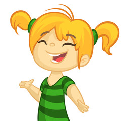 Vector cartoon little girl dancing. Illustration of little girl with blond hair