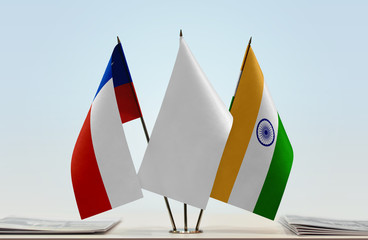 Flags of Chile and India with a white flag in the middle