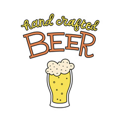 Handcrafted beer lettering poster design with template with beer mug clipart. Vector illustration for local creative design on white background.