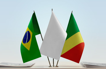 Flags of Brazil and Republic of the Congo with a white flag in the middle