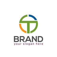 Letter T in circle. Flat logo vector.
