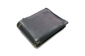 Old Black leather wallet vintage and classic on white background