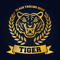 Mascot of gold tiger's head on black background