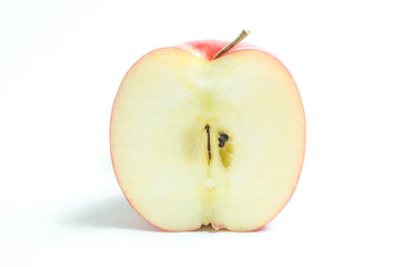 The red apple which was cut to half, 半分にカットした赤リンゴ、白色背景