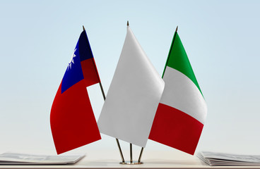 Flags of Taiwan and Italy with a white flag in the middle