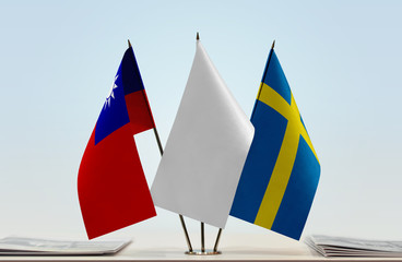 Flags of Taiwan and Sweden with a white flag in the middle