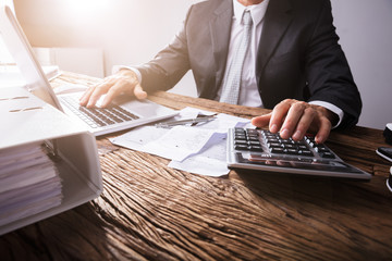 Businessperson's Hand Using Calculator