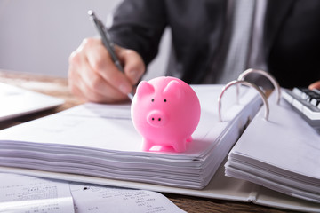 Close-up Of A Pink Piggybank