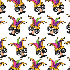 funny mask silly glasses mustache hat carnival background vector illustration
