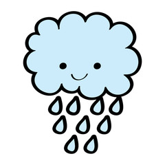 cute cartoon happy cloud rain drops vector illustration