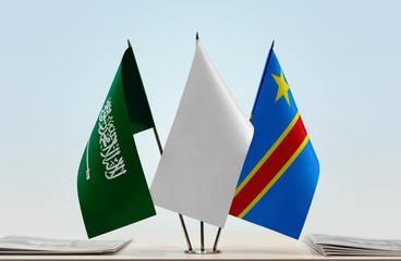 Flags of Saudi Arabia and Democratic Republic of the Congo (DRC, DROC, Congo-Kinshasa) with a white flag in the middle