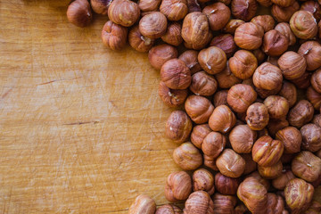 Peeled brown hazelnuts.