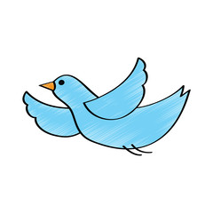 cute blue bird cartoon flying waving vector illustration drawing design color