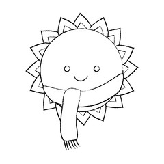 cute smiling sun cartoon character with scarf vector illustration sketch design