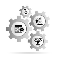 business management icons in gear diagram