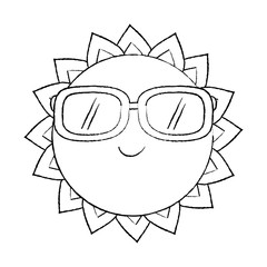 cartoon sun wearing sunglasses summer character vector illustration sketch design