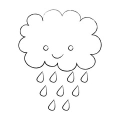 cute cartoon happy cloud rain drops vector illustration sketch design