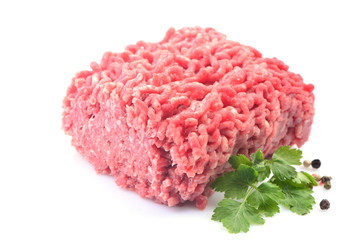 Ground beef on white background