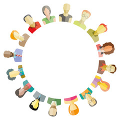 group of people surrounding blank circle for social network and community concept