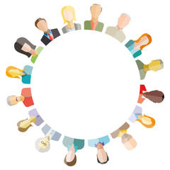 group of people surrounding blank circle for social network and community concept