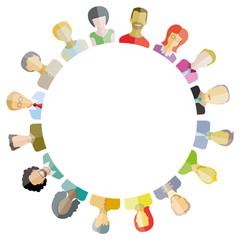 group of people surrounding blank circle for social network and community concept