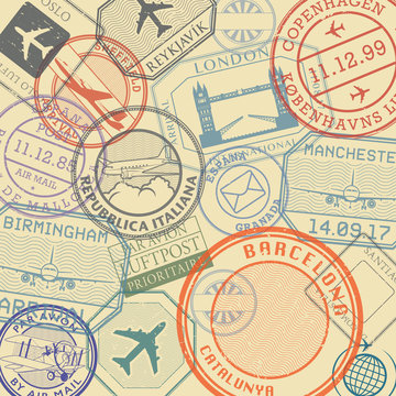 Travel stamps or symbols set, European countries