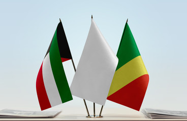 Flags of Kuwait and Republic of the Congo with a white flag in the middle