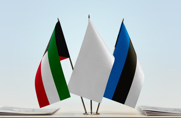 Flags of Kuwait and Estonia with a white flag in the middle