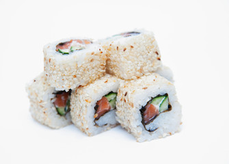 Sushi set on white background.
