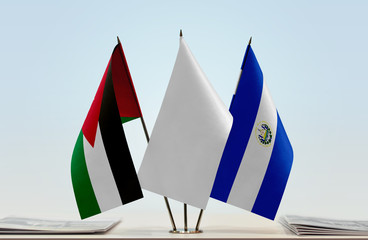 Flags of Jordan and El Salvador with a white flag in the middle