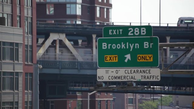 Brooklyn Bridge Sign With Subway Train NYC
