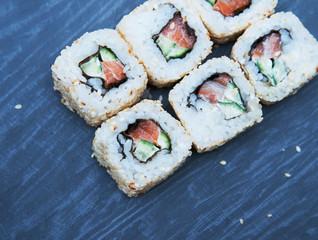 Sushi on black background
