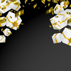Gift 3D background. Festive box and bow.