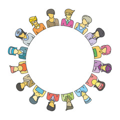 group of people around blank circle for career and community concept
