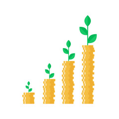 Fototapeta na wymiar Tree growing on coins stack with Mutual fund, Income increase, financial strategy performance, interest rate, budget balance, revenue growth, credit money, flat icon, Vector illustration