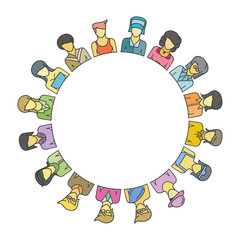 group of people around blank circle for career and community concept