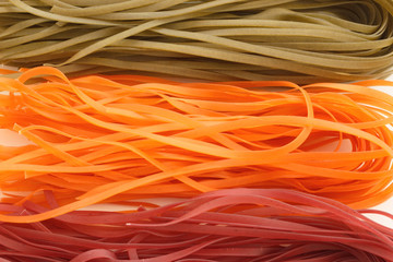 Natural vegetable colored pasta closeup