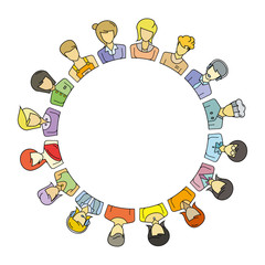 group of people around blank circle for career and community concept
