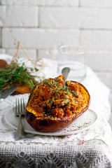 crunchy acorn squash stuffing with zaatar.selective focus