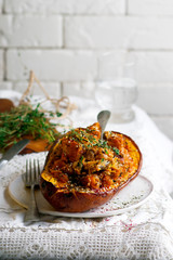 crunchy acorn squash stuffing with zaatar.selective focus