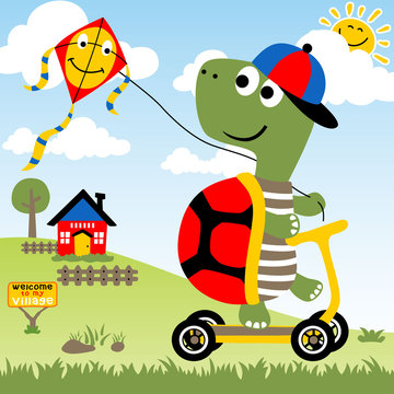 Playing kite with funny turtle 