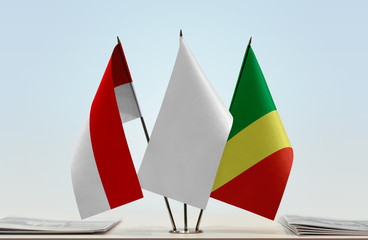 Flags of Indonesia and Republic of the Congo with a white flag in the middle