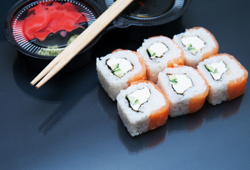 Sushi on black background
