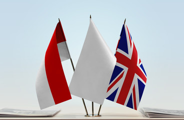 Flags of Indonesia and United Kingdom with a white flag in the middle