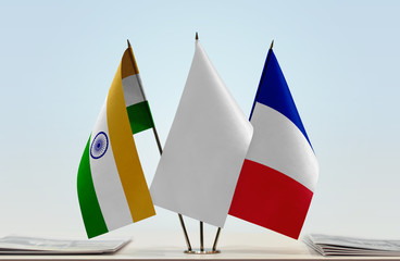 Flags of India and France with a white flag in the middle