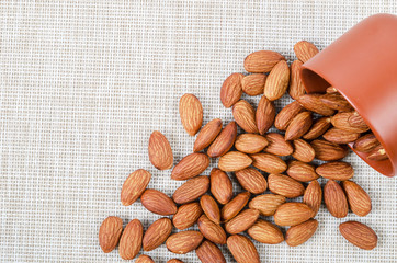 Almond seed with brown bowl.
