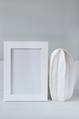 White Frame mockups with white cactus set. style minimalism. 
